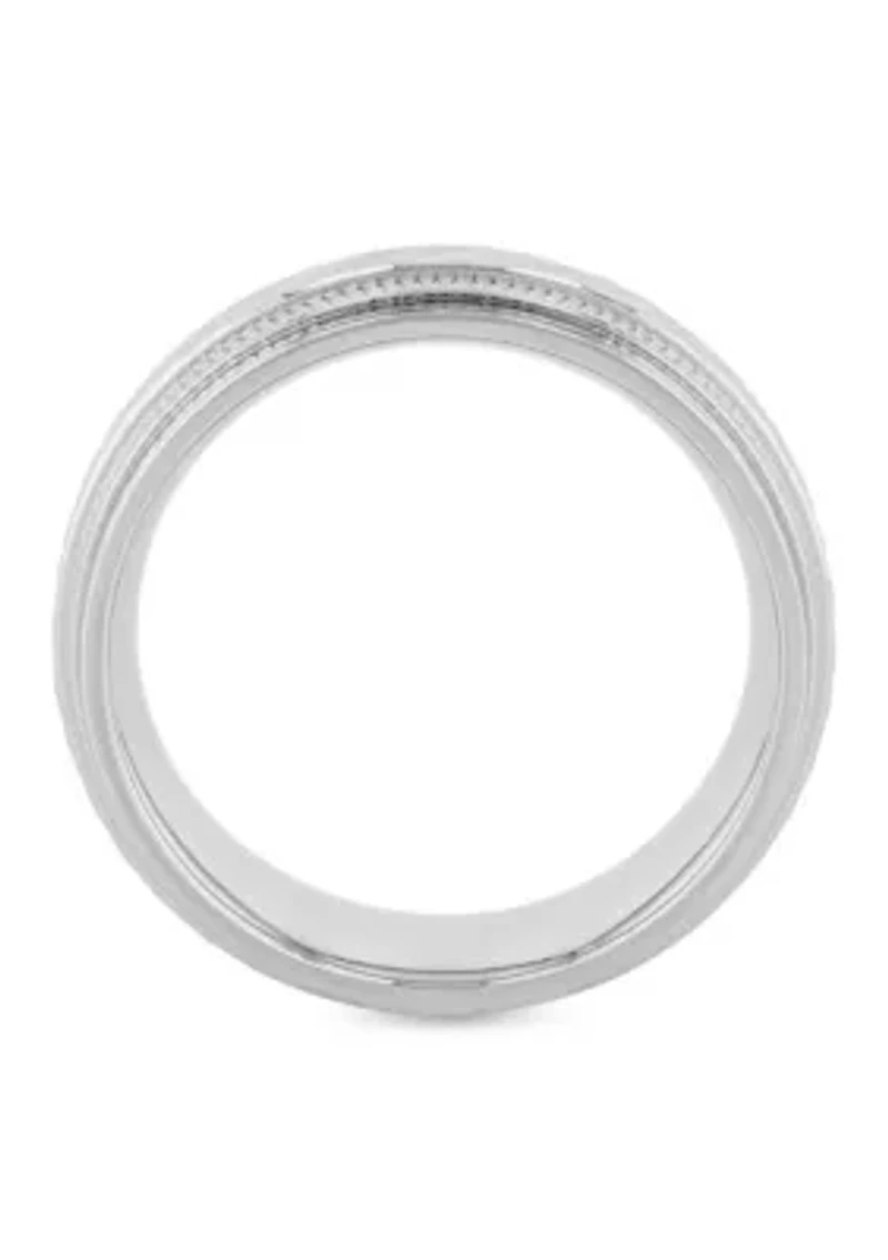 Wave Center Milgrain 8mm Band in Stainless Steel