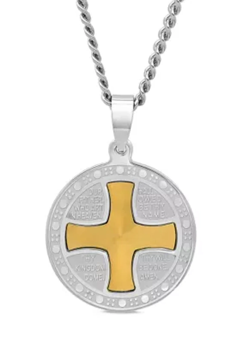 The Lord's Prayer Medallion Pendant in Two-Tone Stainless Steel