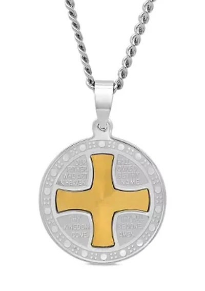 The Lord's Prayer Medallion Pendant in Two-Tone Stainless Steel