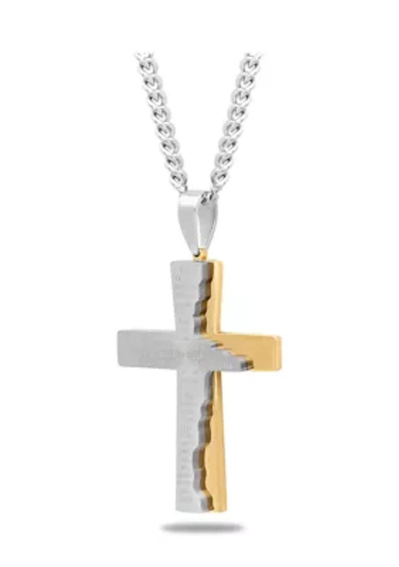 The Lord's Prayer Tablet Cross Pendant Necklace in Two-Tone Stainless Steel