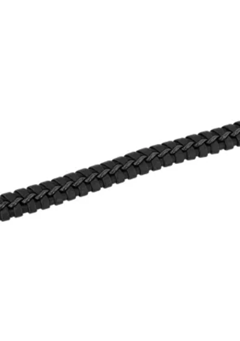 Men's Stainless Steel with Black Leather Bracelet