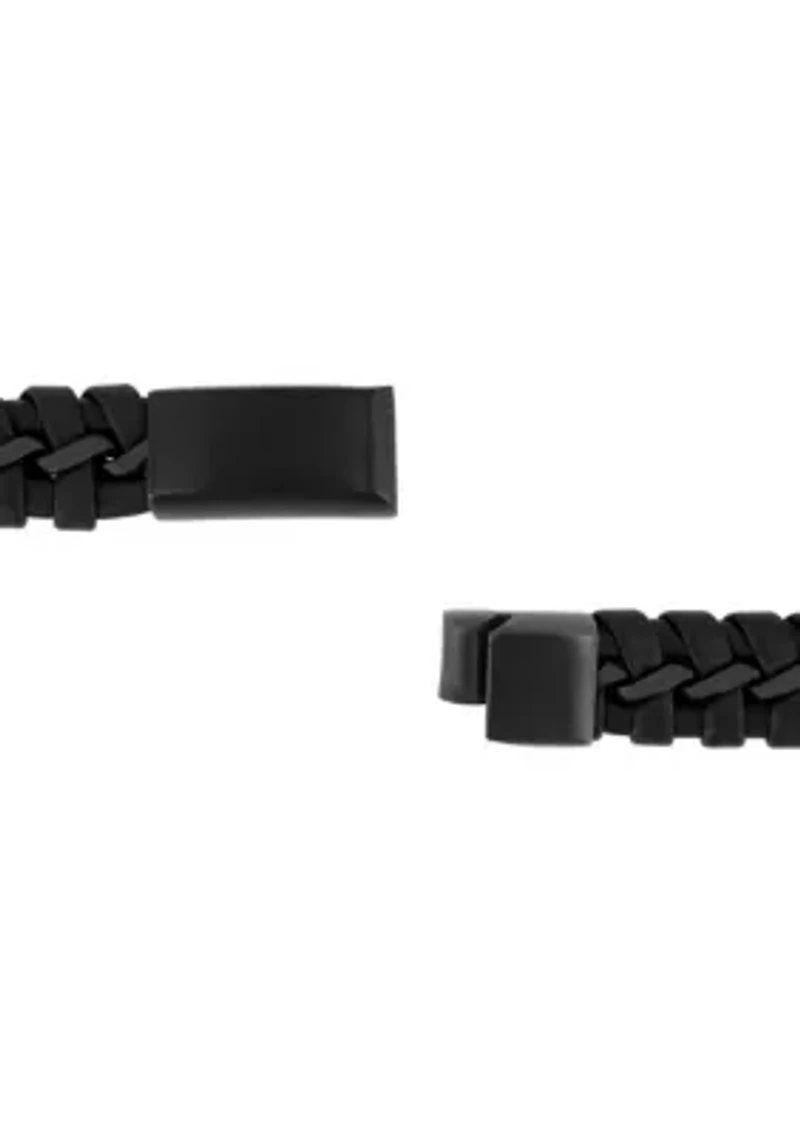 Men's Stainless Steel with Black Leather Bracelet