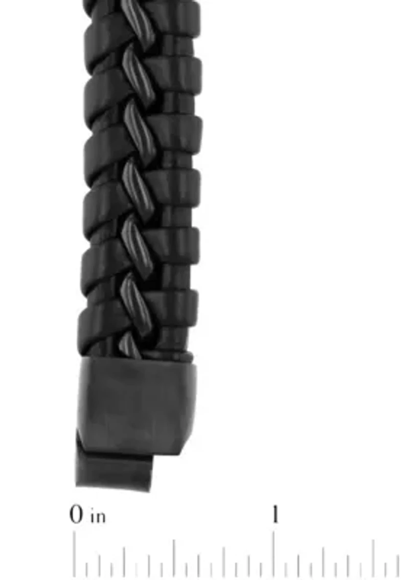 Men's Stainless Steel with Black Leather Bracelet