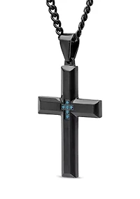 1/20CTW Blue Diamond Stainless Steel with Black Finish Pendant