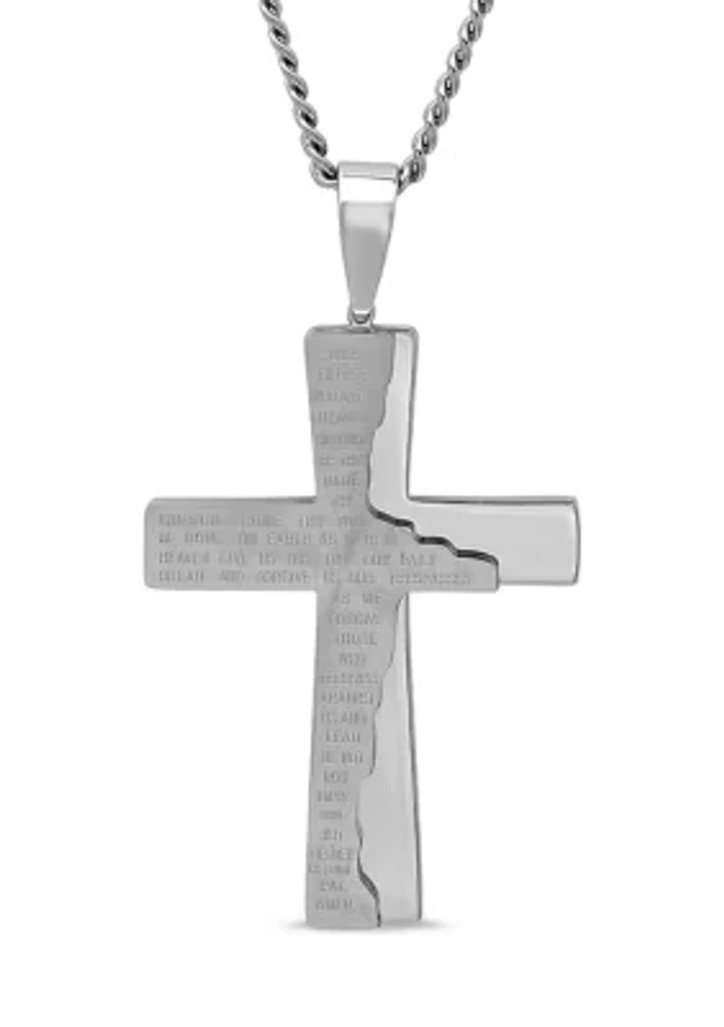 The Lord's Prayer Tablet Cross Pendant in Stainless Steel