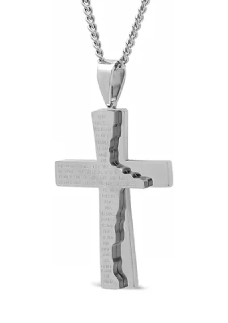 The Lord's Prayer Tablet Cross Pendant in Stainless Steel
