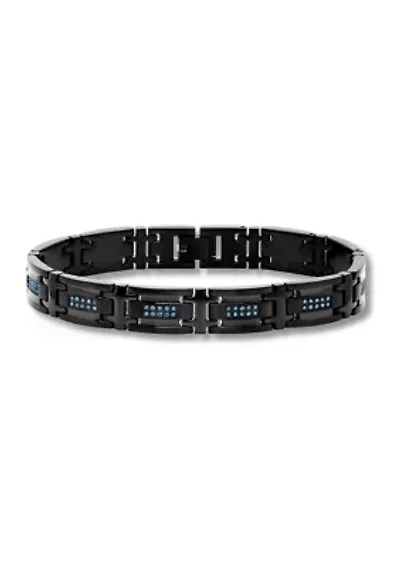 1/2 ct. t.w. Blue Diamond Link Bracelet in Black Stainless Steel