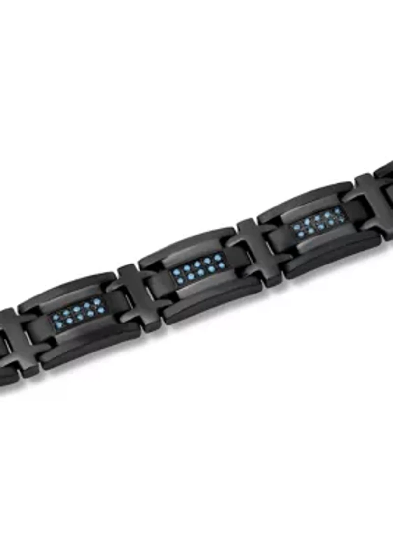 1/2 ct. t.w. Blue Diamond Link Bracelet in Black Stainless Steel