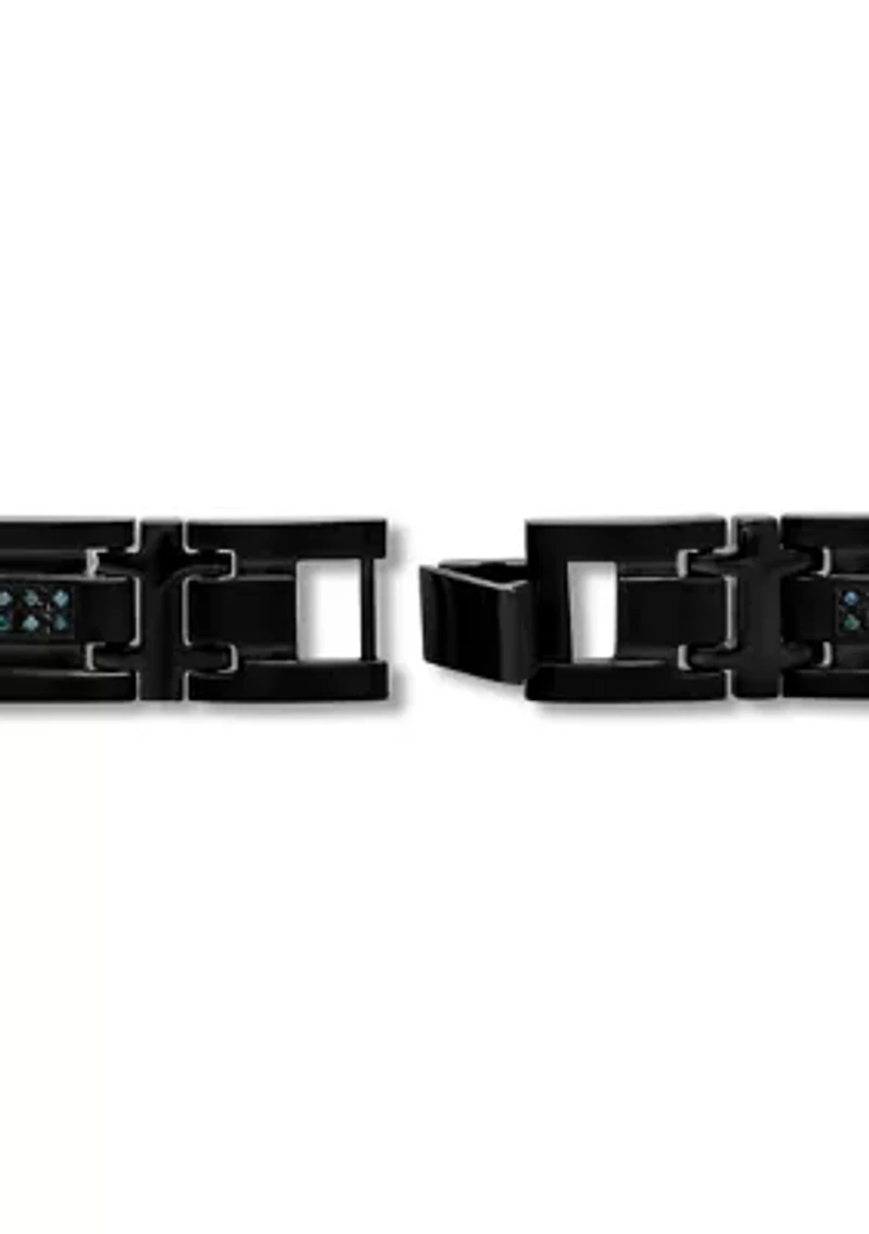 1/2 ct. t.w. Blue Diamond Link Bracelet in Black Stainless Steel