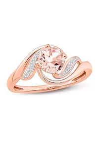 1/10 ct. t.w. White Diamond and 5/8  Morganite Promise Ring 10k Rose Gold
