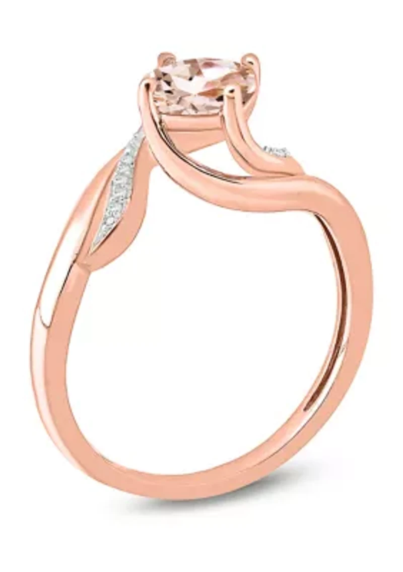 1/10 ct. t.w. White Diamond and 5/8  Morganite Promise Ring 10k Rose Gold