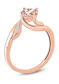 1/10 ct. t.w. White Diamond and 5/8  Morganite Promise Ring 10k Rose Gold
