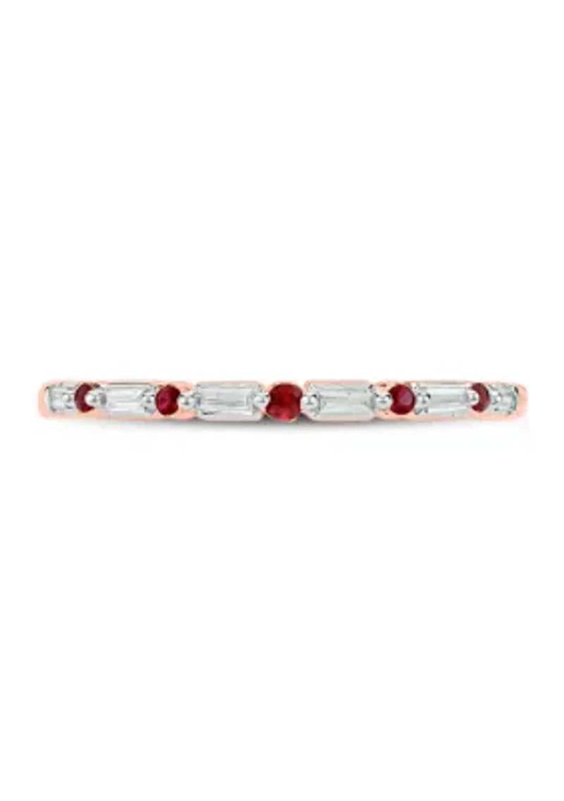 1/10 ct. t.w. Ruby and 0.06 White Diamond Band Ring 14K Rose Gold