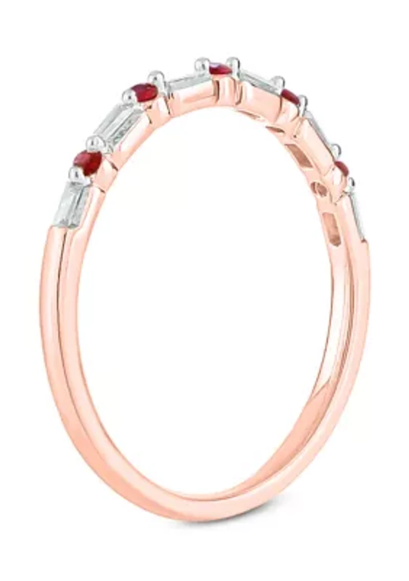 1/10 ct. t.w. Ruby and 0.06 White Diamond Band Ring 14K Rose Gold