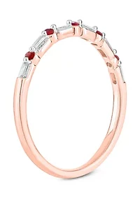 1/10 ct. t.w. Ruby and 0.06 White Diamond Band Ring 14K Rose Gold