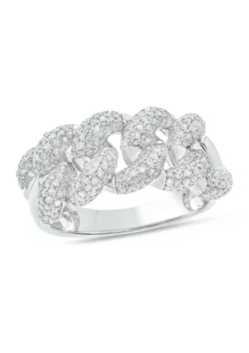 1 ct. t.w. Diamond Cuban Band Ring Sterling Silver