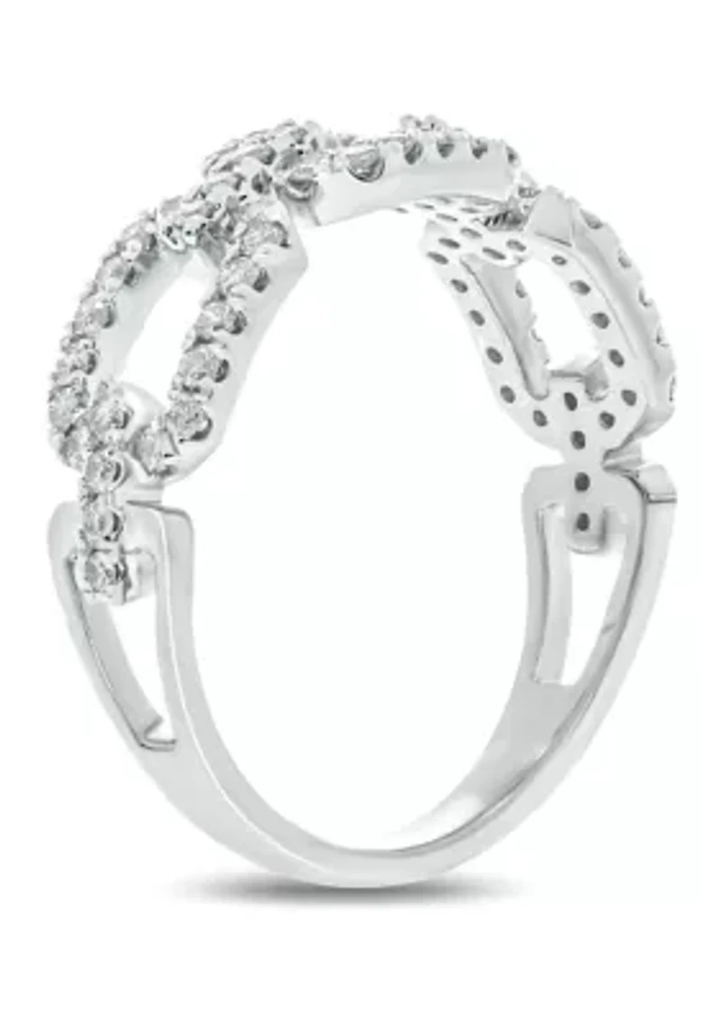 1/2 ct. t.w. Diamond Cuban Band Ring 925 Sterling Silver