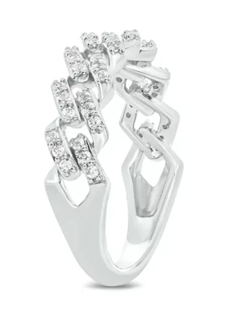 1/3 ct. t.w. Diamond Cuban Band Ring Sterling Silver