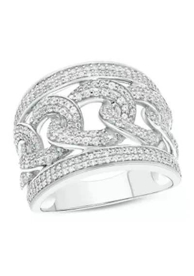 1 ct. t.w. Diamond Cuban Band Ring Sterling Silver
