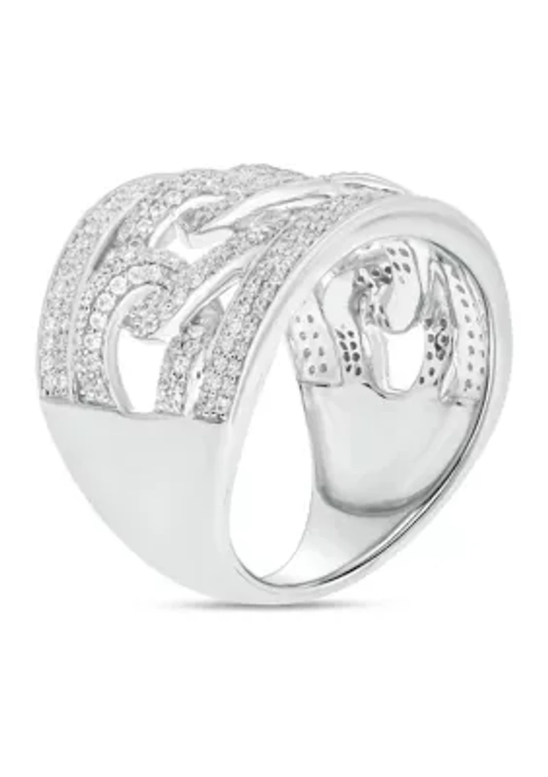1 ct. t.w. Diamond Cuban Band Ring Sterling Silver