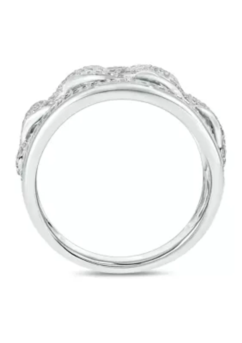 1 ct. t.w. Diamond Cuban Band Ring Sterling Silver