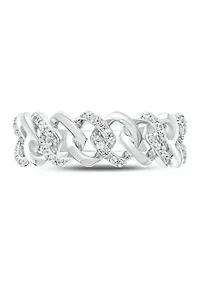1/5 ct. t.w. Diamond Cuban Band Ring Sterling Silver