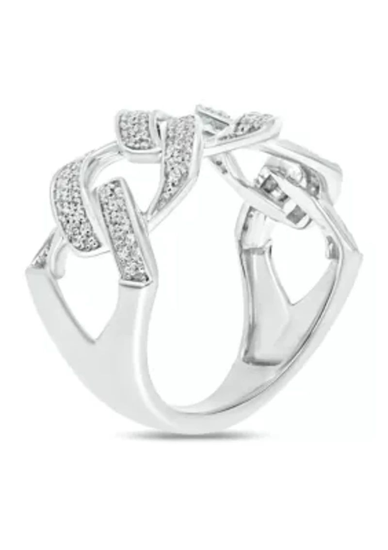 1/3 ct. t.w. Diamond Fashion Cuban Band Ring Sterling Silver