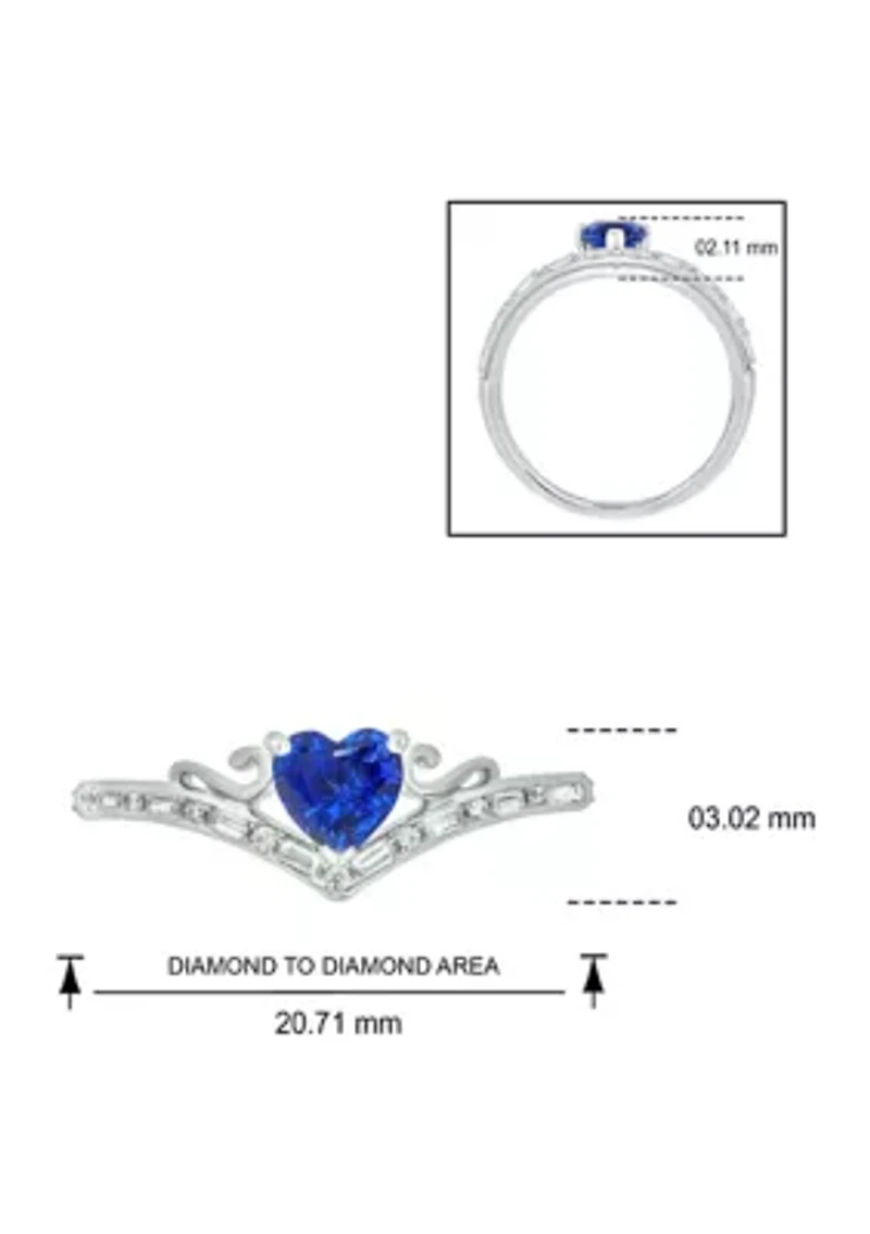 1/10 ct. t.w. Baguette Round White Diamond Synthetic Blue Sapphire Chevron V Anniversary Ring Sterling Silver