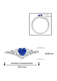 1/10 ct. t.w. Baguette Round White Diamond Synthetic Blue Sapphire Chevron V Anniversary Ring Sterling Silver