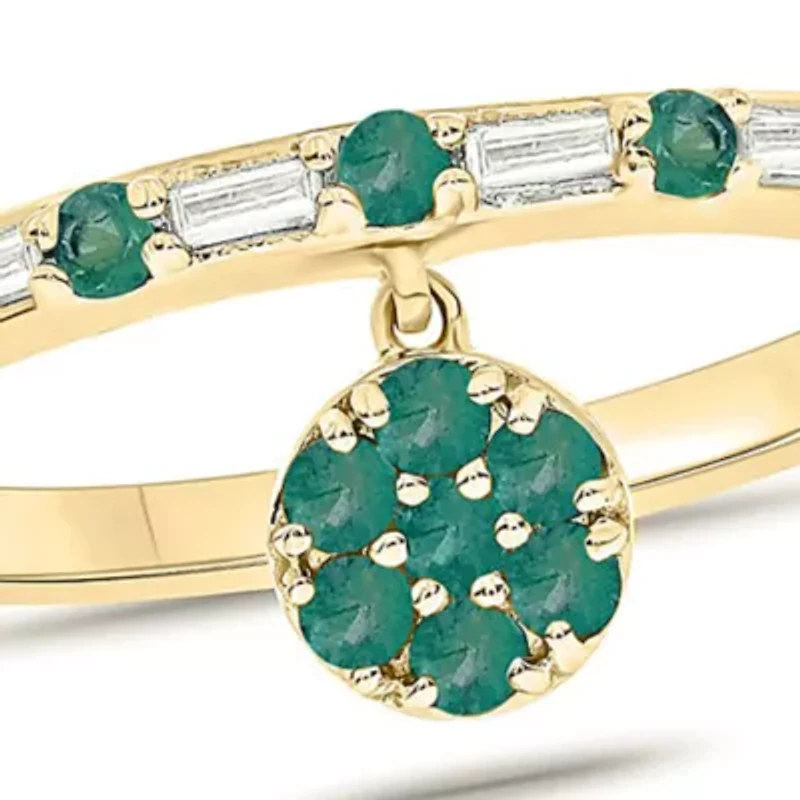 1/10 ct. t.w. Diamond and 3/8 Natural Emerald Color stone Charm Ring 14K Yellow Gold