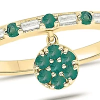 1/10 ct. t.w. Diamond and 3/8 Natural Emerald Color stone Charm Ring 14K Yellow Gold
