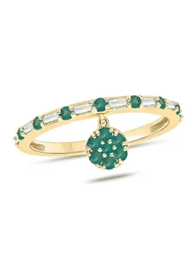 1/10 ct. t.w. Diamond and 3/8 Natural Emerald Color stone Charm Ring 14K Yellow Gold