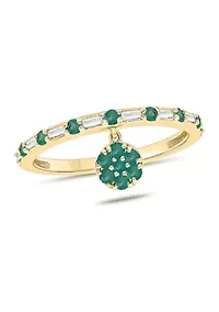 1/10 ct. t.w. Diamond and 3/8 Natural Emerald Color stone Charm Ring 14K Yellow Gold