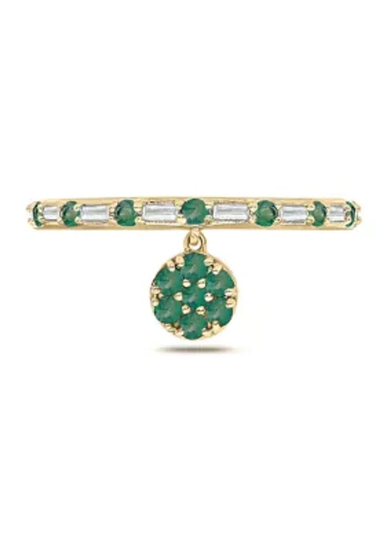 1/10 ct. t.w. Diamond and 3/8 Natural Emerald Color stone Charm Ring 14K Yellow Gold