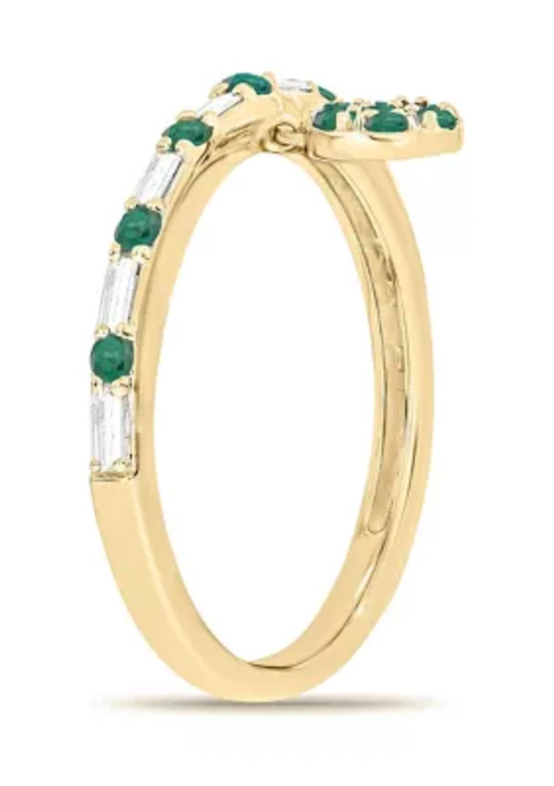 1/10 ct. t.w. Diamond and 3/8 Natural Emerald Color stone Charm Ring 14K Yellow Gold