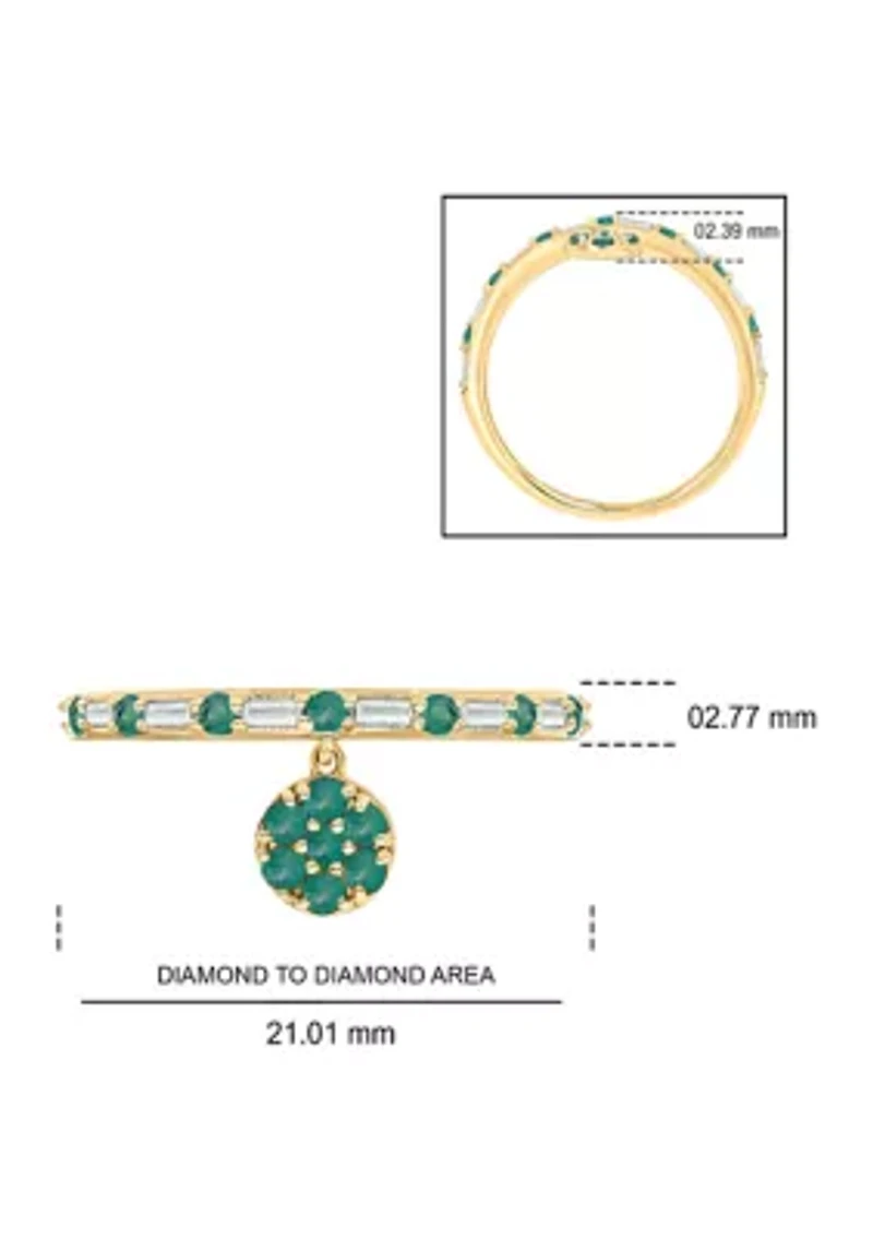 1/10 ct. t.w. Diamond and 3/8 Natural Emerald Color stone Charm Ring 14K Yellow Gold