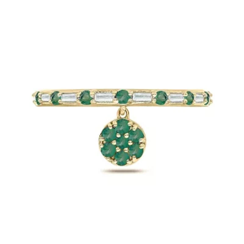 1/10 ct. t.w. Diamond and 3/8 Natural Emerald Color stone Charm Ring 14K Yellow Gold