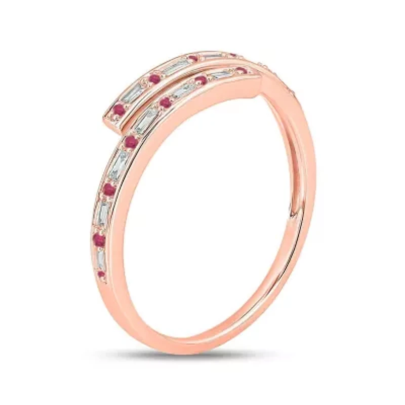 1/10 ct. t.w. Diamond and 1/5 Natural Blue sapphire Bypass Ring 14K Rose Gold