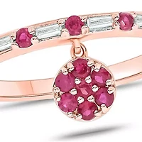 1/10 ct. t.w. Diamond and 3/8 Natural Ruby Color stone Charm Ring 14K Rose Gold