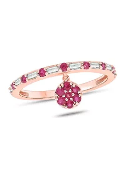 1/10 ct. t.w. Diamond and 3/8 Natural Ruby Color stone Charm Ring 14K Rose Gold