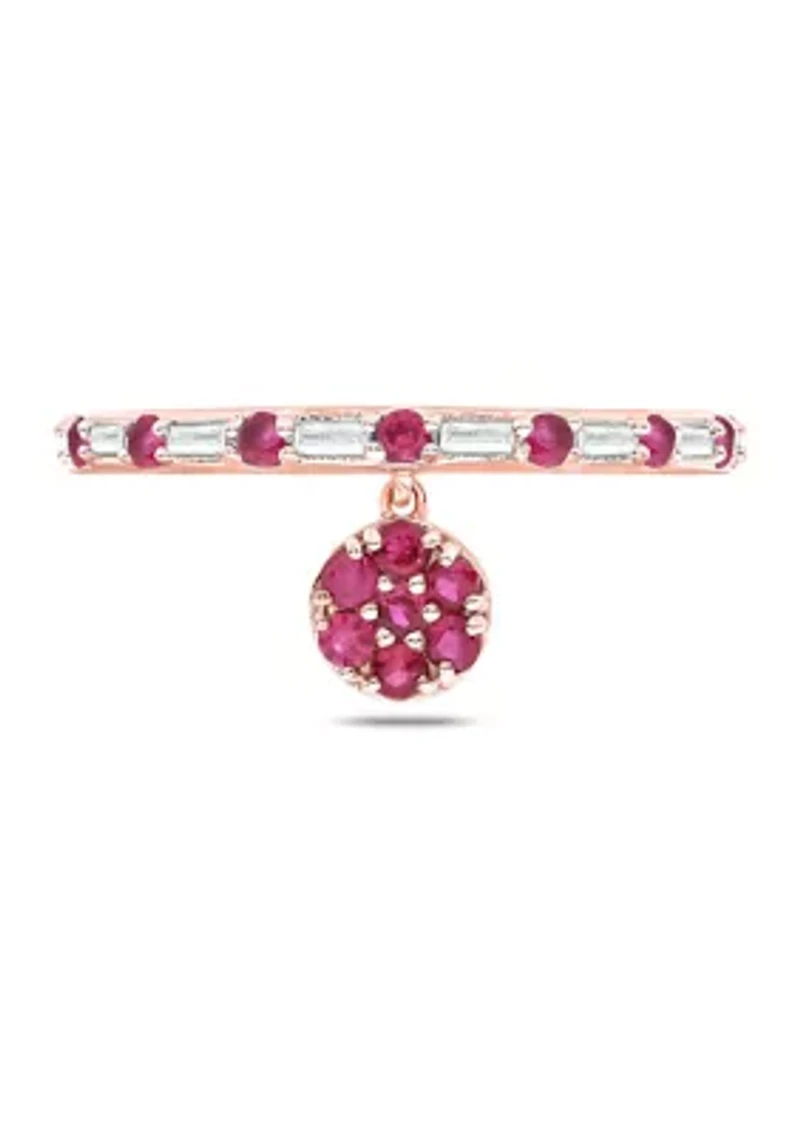 1/10 ct. t.w. Diamond and 3/8 Natural Ruby Color stone Charm Ring 14K Rose Gold