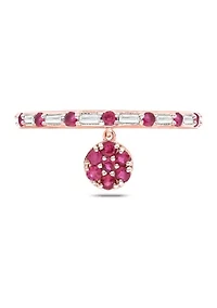1/10 ct. t.w. Diamond and 3/8 Natural Ruby Color stone Charm Ring 14K Rose Gold