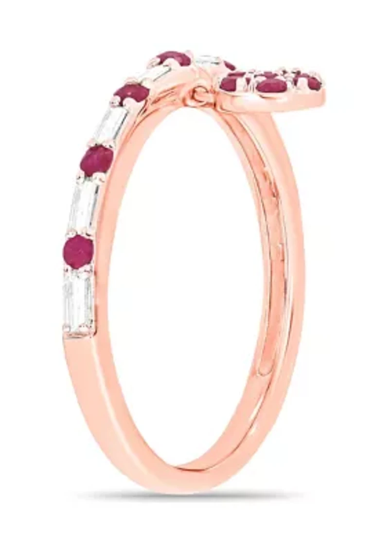 1/10 ct. t.w. Diamond and 3/8 Natural Ruby Color stone Charm Ring 14K Rose Gold