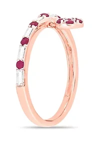 1/10 ct. t.w. Diamond and 3/8 Natural Ruby Color stone Charm Ring 14K Rose Gold