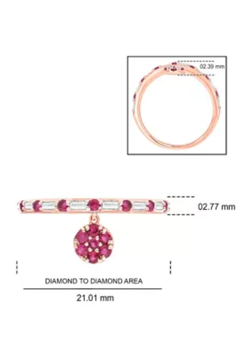 1/10 ct. t.w. Diamond and 3/8 Natural Ruby Color stone Charm Ring 14K Rose Gold