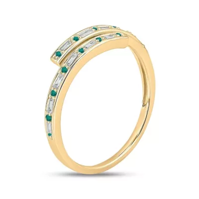 1/10 ct. t.w. Diamond and 1/5 Emerald Bypass Ring 14K Yellow Gold