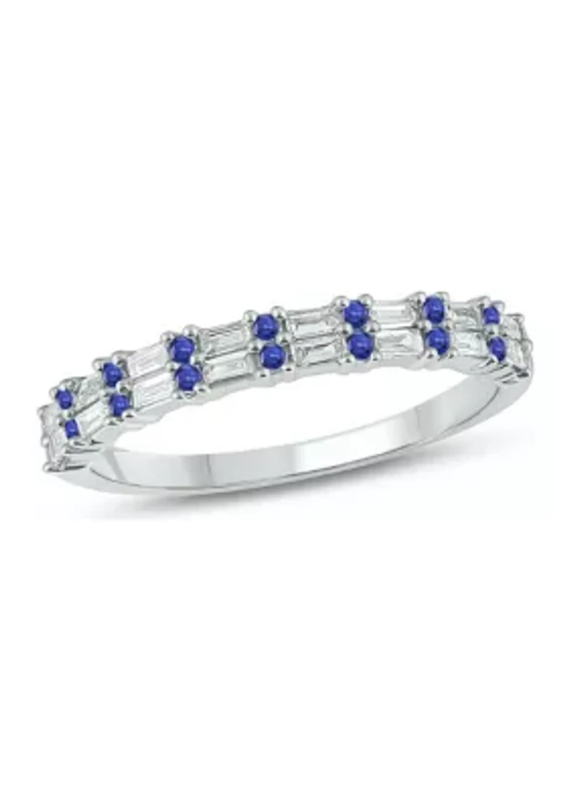 1/3 ct. t.w. Diamond & Blue Sapphire Anniversary Band 14K White Gold