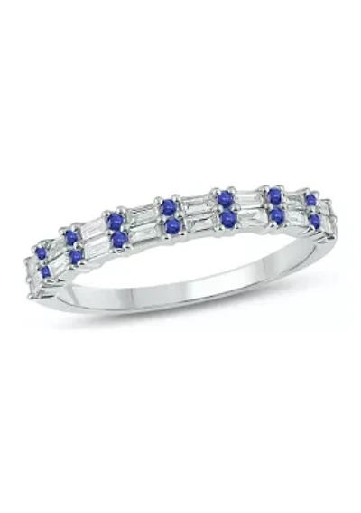 1/3 ct. t.w. Diamond & Blue Sapphire Anniversary Band 14K White Gold