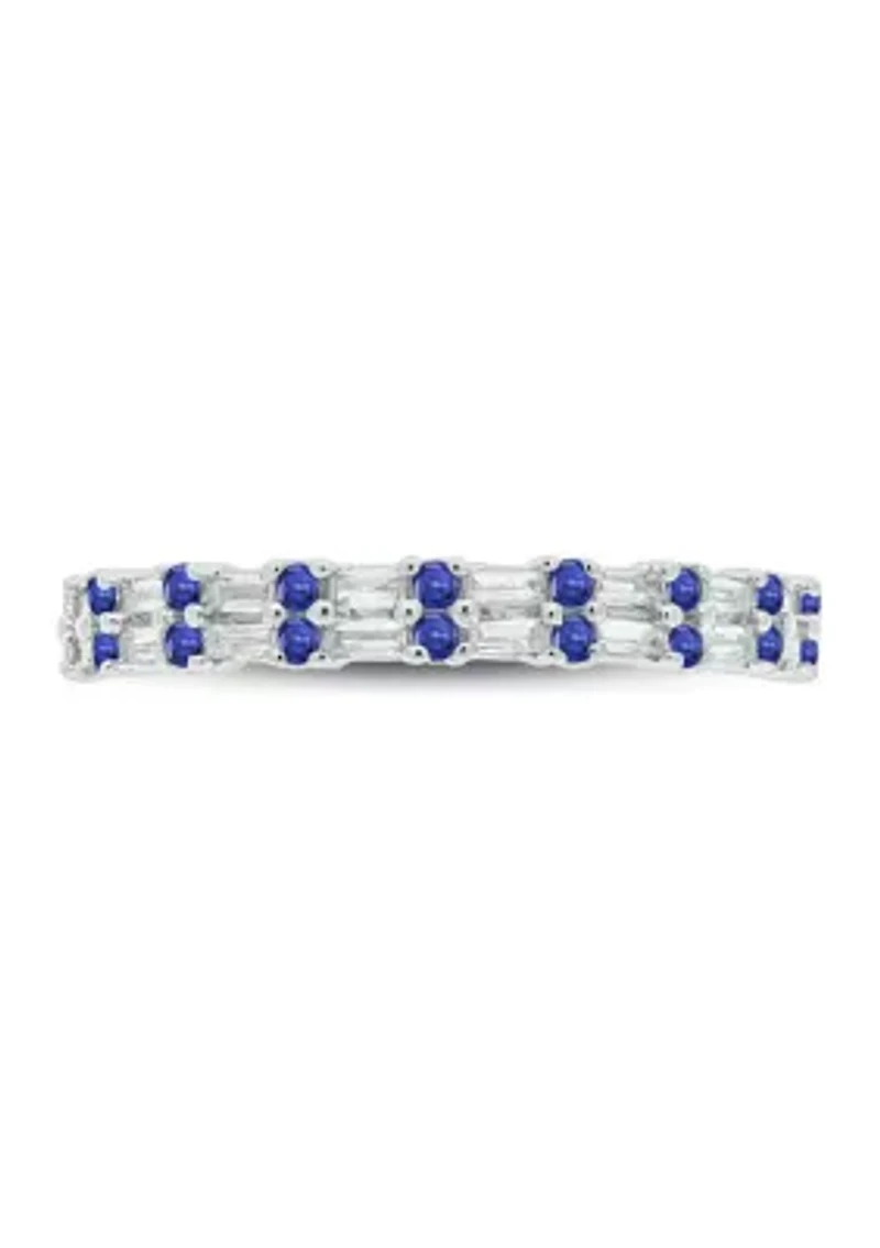 1/3 ct. t.w. Diamond & Blue Sapphire Anniversary Band 14K White Gold
