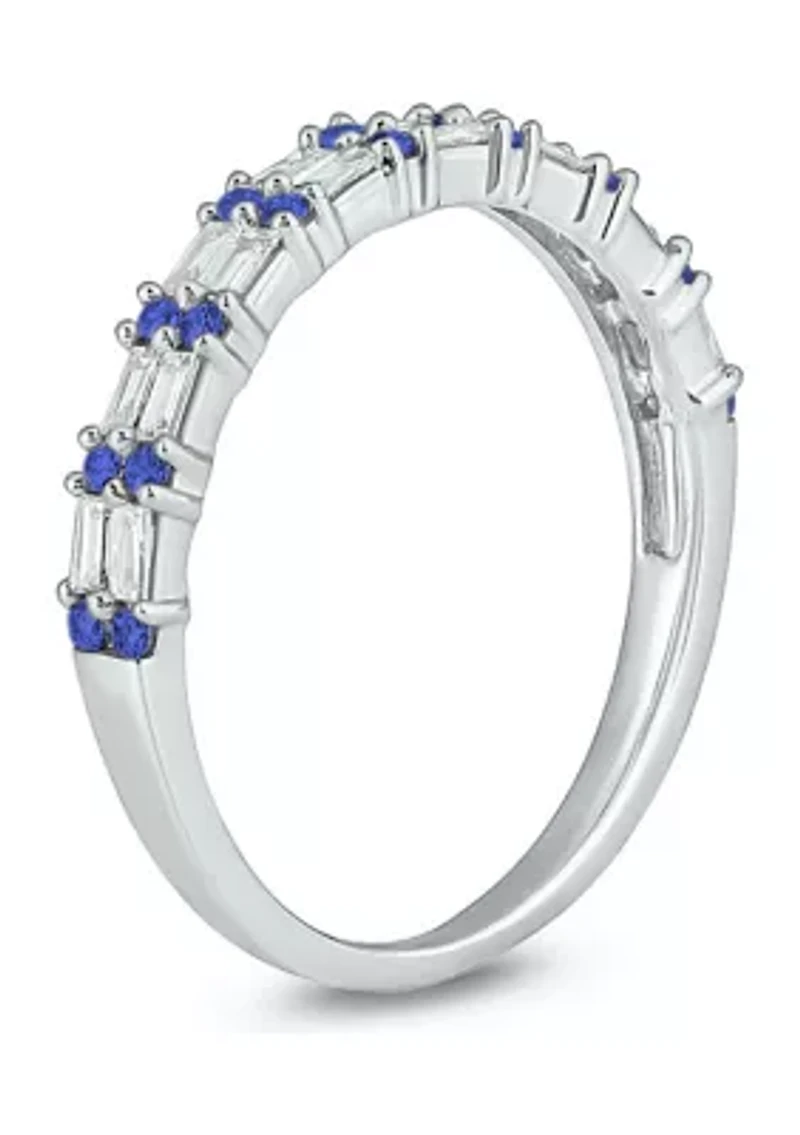 1/3 ct. t.w. Diamond & Blue Sapphire Anniversary Band 14K White Gold